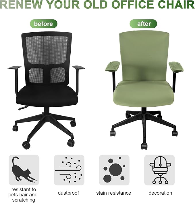 Tallew 4 Pcs Office Chair Covers Set Computer Universal Protective Stretchable Chair Seat Covers Desk Armrest Cover Pads Office Cushion Backrest for Rotating(Regular,Yellow Green)