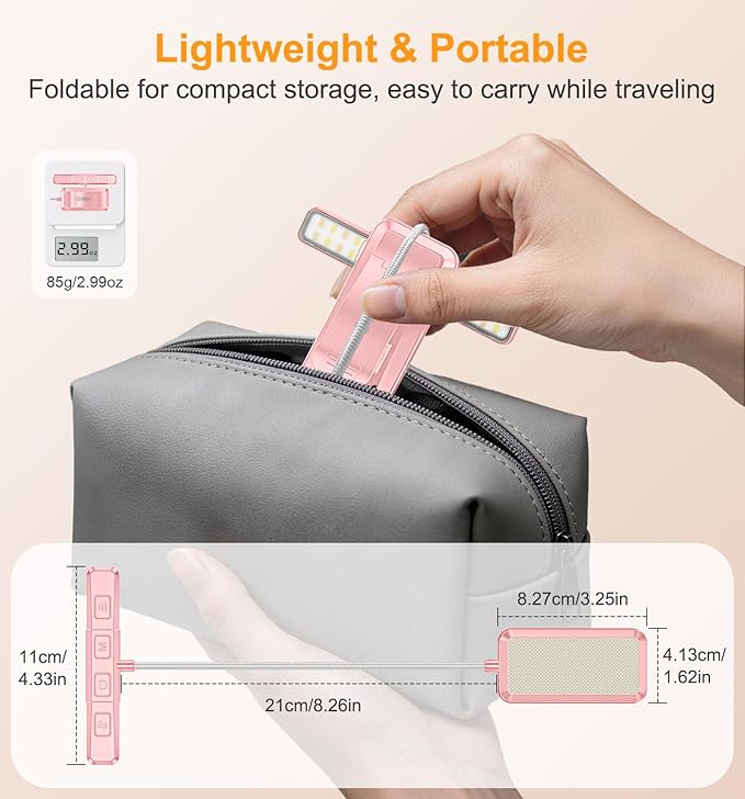 Gritin 2026 Gen 2 Book Light for Reading- 32 Eye Caring Full Spectrum LED, 5 Colors & 5 Brightness, Adjustable Wide/Narrow Beam, Upgrade 1500mAh Long-Lasting Clip on Light for Book Lovers-Pink