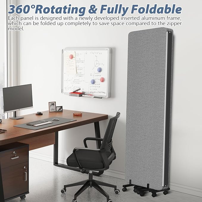Room Divider Soundproof Privacy Panel with Wheels, 4 Panel Wall Divider (Aluminum Frame) for Room Partition, Folding Room Dividers Space Separation Office Cubicle Wall Divider Sound Proof Separator