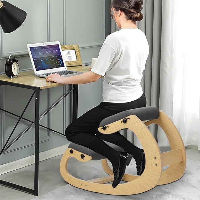 YOXIER Kneeling Chair,Kneeling Desk Chair,Office Sitting Posture Correction Chair,Rocking Home & Work Wooden Computer Desk Chairs, Back & Neck Spine Pain, Better Posture, Ergo Knee Support Stool 1 Set