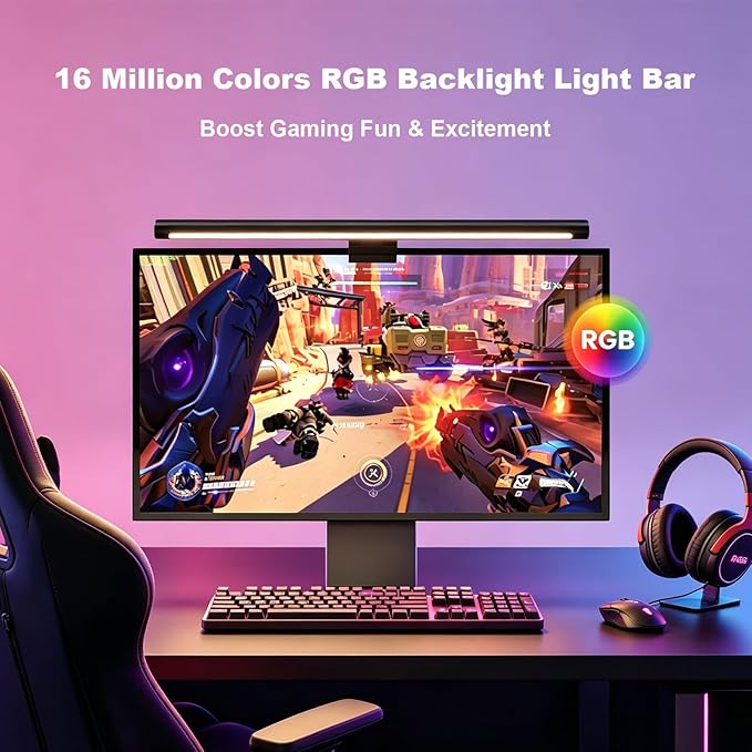 YEELIGHT Monitor Light Bar RGB, Computer Monitor Lamp, No Glare Eye-Care LED Screen Bar, Touch Control USB Reading Desk Lamp for Home Office Work, Stepless Dimming Adjustable Color Temperature