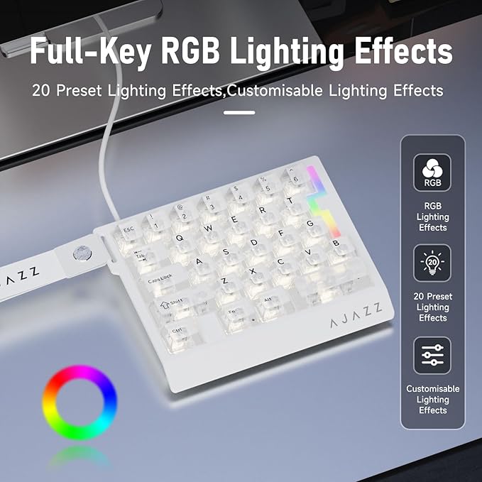 AJAZZ AK029 Wired One Handed Gaming Keyboard,Magnetic Switch, Adjustable Trigger Force, 8KHz Polling, 29 Keys Rapid Fast Mechanical Keyboard, RGB Backlight, SOCD & DKS, Aluminum Plate