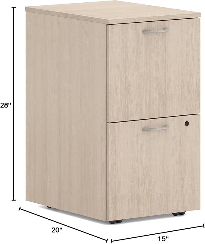 HON MOD 2 Drawer File Cabinet On Wheels, Mobile Pedestal with Filing Cabinets for Home Office, 15" W Portable Storage, Desert Oak