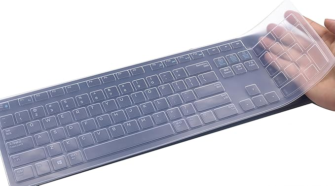 Keyboard Cover Skin Compatible for Dell KM636 KB216 KB216t KB216p Wireless/Wired Keyboard & Dell Optiplex 5250 3050 3240 5460 7450 7050, Inspiron AIO 3475/3670/3477 All-in One Desktop (Clear)