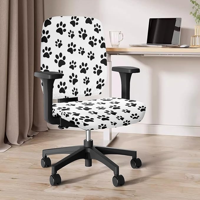 GLENLCWE Black Dog Paw Print Computer Chair Covers Set of 2 Stretchable Cloth Office Chair Covers Universal Desk Rotating Chairs Slipcover for Puppy’s Lover