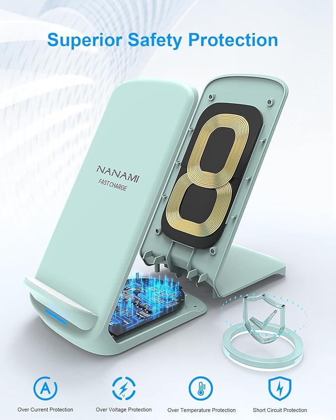 NANAMI Fast Wireless Charger, 10W Max Wireless Charging Stand with PD20W Adapter Charger Compatible for iPhone 17/17 Air/17 Pro/17 Pro Max/16/15/14/13/12,Samsung Galaxy S26/S25/S24/S23/S22/S21/Note 20