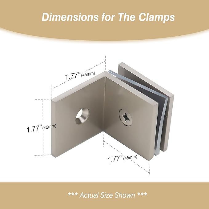 Brass Glass Clamp, for 5/16"–1/2" (8–12mm) Glass, Wall or Floor Mount Fixed Clips, Brushed Nickel