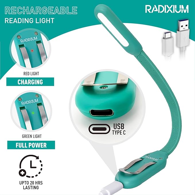 Slim Rechargeable Book Reading Light, Eye Caring LED with 4 Color Temperatures, Portable Clip on Book Light for Reading in Bed & Travelling. Prefect Elegant White Gift for Book Lover.(Green)