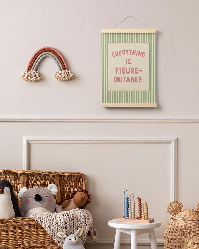 FGFK Everything Is Figureoutable Positive Affirmations Wall Art Poster Hanger Frame, Preppy Pink and Green Inspirational Canvas Prints Framed Wall Decor for Office Classroom Home Bedroom, 12x16 Inch