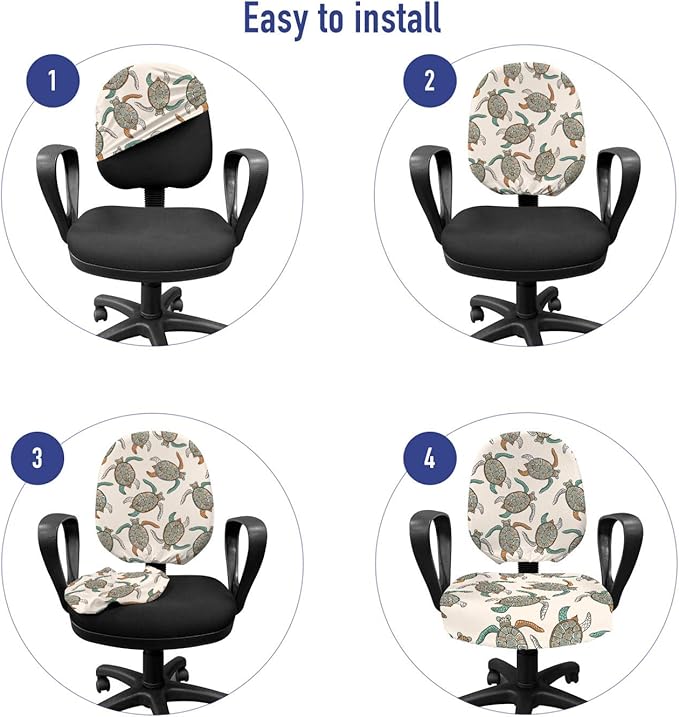 Ambesonne Ethnic Office Chair Slipcover, Illustration of Traditional Turtle with Geometric Motifs, Protective Stretch Decorative Fabric Cover, Standard Size, Peach Seafoam