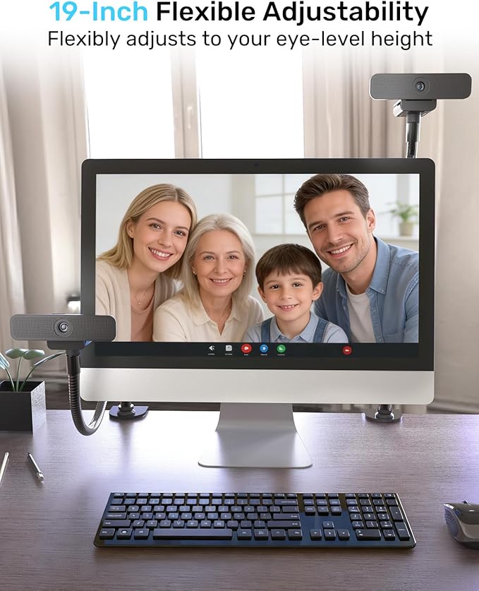 19-inch Gooseneck Webcam Mount Stand for Desk, Heavy-Duty Table Clamp & Flexible Arm for Logitech Webcam BRIO 4K C920 C920s C922 C922x C925e C930 C930e C960 C615 NexiGo N60, Cam with 1/4" Thread