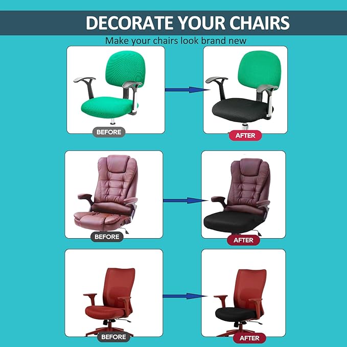 NeColorLife Large Office Chair Seat Cover Fits 19.7–26"–Stretchable Slipcover for Executive & Gaming Chairs,Washable & Removable,Fits Oversized Cushions,Black (Seat Only, 1PC)
