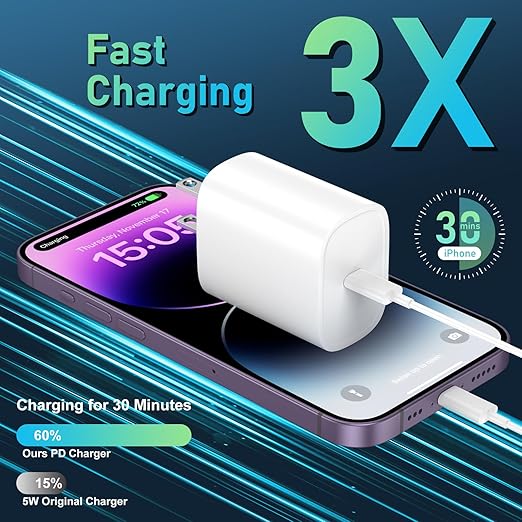 DiHines Phone 14 13 12 11 Fast Charger,12FT Long Phone Chargers Fast Charging Lightning Cable &20W USB C Charge Block,White