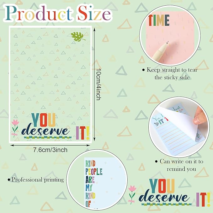 12 Pieces Empowering Sticky Note Pads 3" x 4" Motivational Educator Sticky Notes Inspirational Self Stick Note Pad Funny Sticky Notepad Appreciation Gifts for Teacher Office Student (Kindness)
