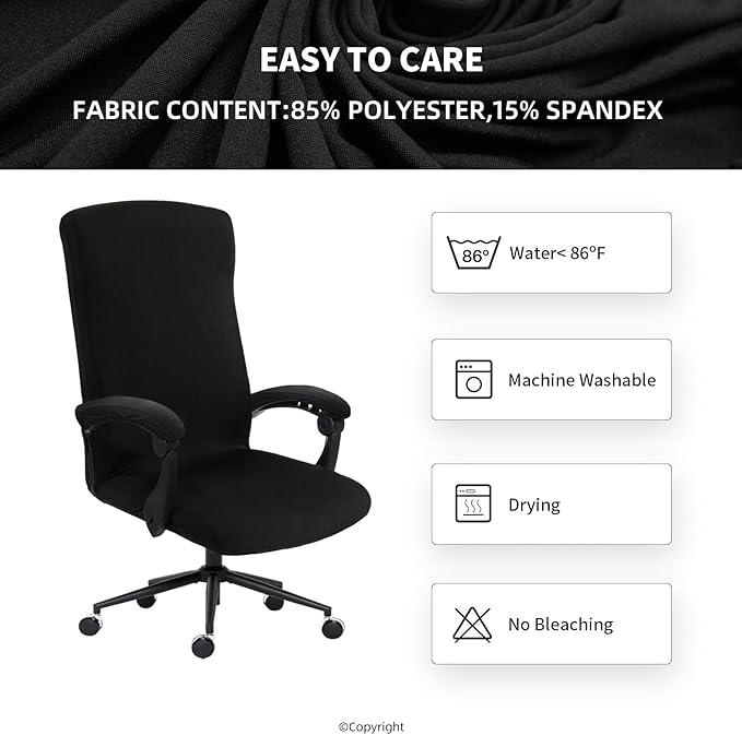 Stretch Computer Office Chair Cover with Armrest Covers Durable Zipper Universal Washable Removable Spandex Rotating Boss Chair Slipcovers Anti-dust Soft Desk Chair Seat Protector, Dark Gray