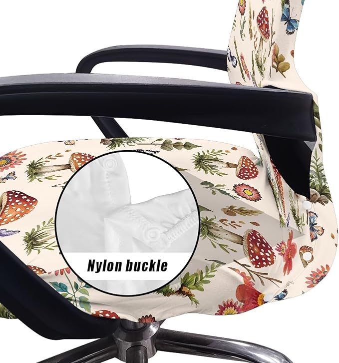 Talayituse Mushroom Butterfly Flower Leaves Print Office Chair Covers, Stretch Computer Chair Cover, Universal Boss Chair Covers Modern Simplism Style High Back Chair Slipcover, Large