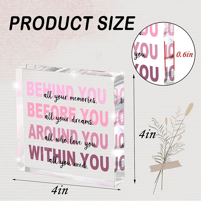 Graduation Gifts for Her - Pink Graduation Quote Decoration - All the Memories Behind You Acrylic Square Sign - Inspirational Gift for Women 4x4 Inch