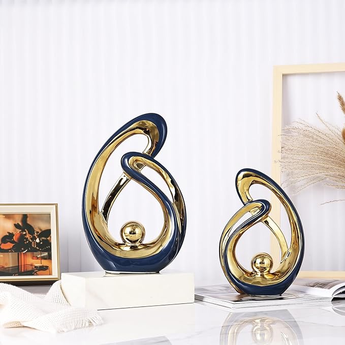 Navy Blue Home Decor Statue, Ceramic Jewelry Set of 2, Abstract Modern Art Statue Home Decor for Living Room Coffee Table Dining Table Bedroom Bookshelf Console Decor.