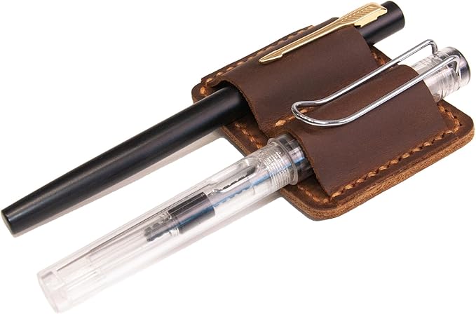 Handmade Leather Pen Holder Clip Notebook Pen Loop Stylish, notebook pen pencil holder clip and Practical Pen Organizer (Brown)