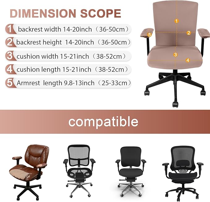 Tallew 4 Pcs Office Chair Covers Set Computer Universal Protective Stretchable Chair Seat Covers Desk Armrest Cover Pads Office Cushion Backrest for Rotating(Regular,Dusty Rose)