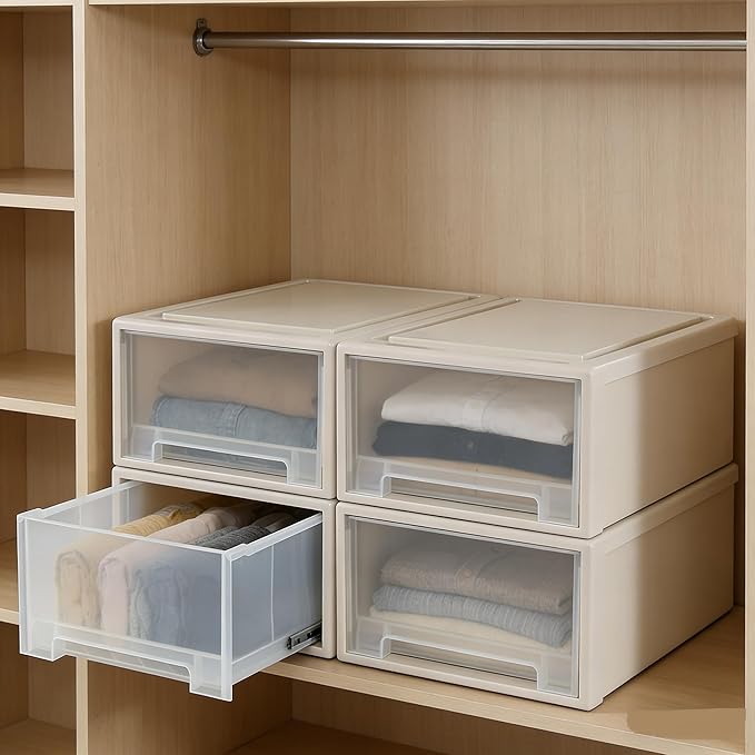 4-Pack Drawer Tower, 4-Tier Plastic Storage Organizer Unit, Multi-Purpose Container Drawers for Bedroom, Bathroom, and Office Organization