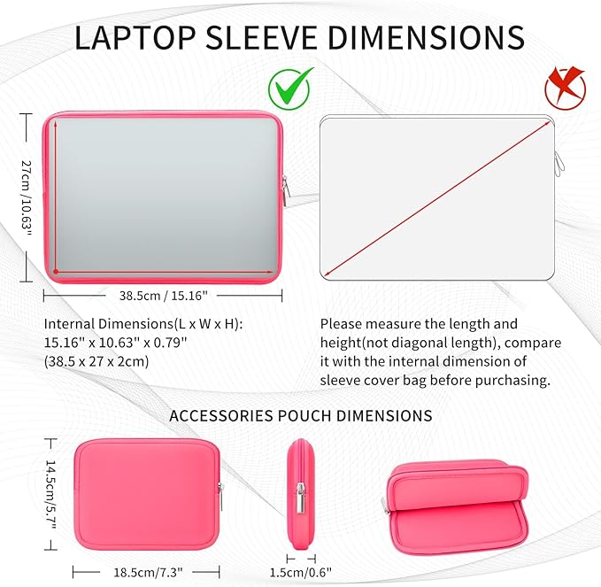 RAINYEAR 15.6 Inch Laptop Sleeve Protective Case Soft Carrying Zipper Bag Cover with Accessories Pouch, Compatible with 15.6" Notebook Computer Chromebook (Bright Pink)
