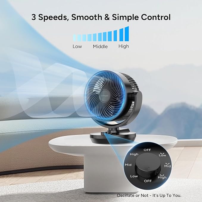 DR.PREPARE Oscillating Air Circulator Fan for Bedroom, 11.3” Height Powerful Table Fan, 70° Auto-Oscillating, 100° Adjustable Tilt, 3 Speeds, Efficient Cooling & Circulation for Home, Kitchen, Office