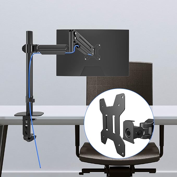 Pholiten Premium Single Monitor Arm for 13-32 Inch Computer, Holds 22 lbs,Gas Spring Monitor Stand for Desk with Swivel/Tilt/Rotation, VESA 75/100mm, Black