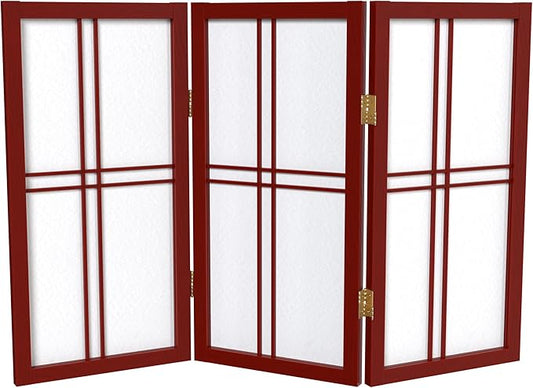2 ft. Short Desktop Double Cross Shoji Screen - Rosewood - 3 Panels