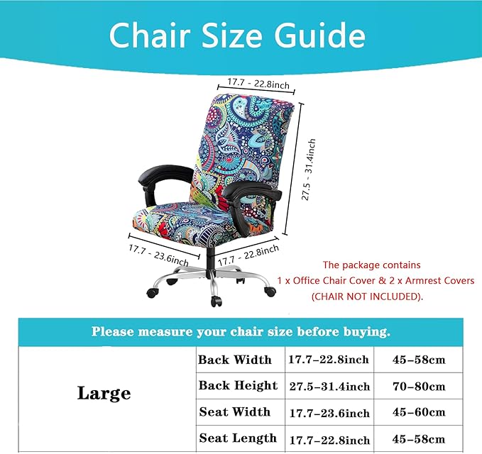 Office Chair Cover,Removable Desk Chair Cover with Zipper,Stretch Anti-dust Universal Rotating Office Seat Slipcover,Washable High Back Computer Seat Protector for Pets (Blue, Large | Armrests)