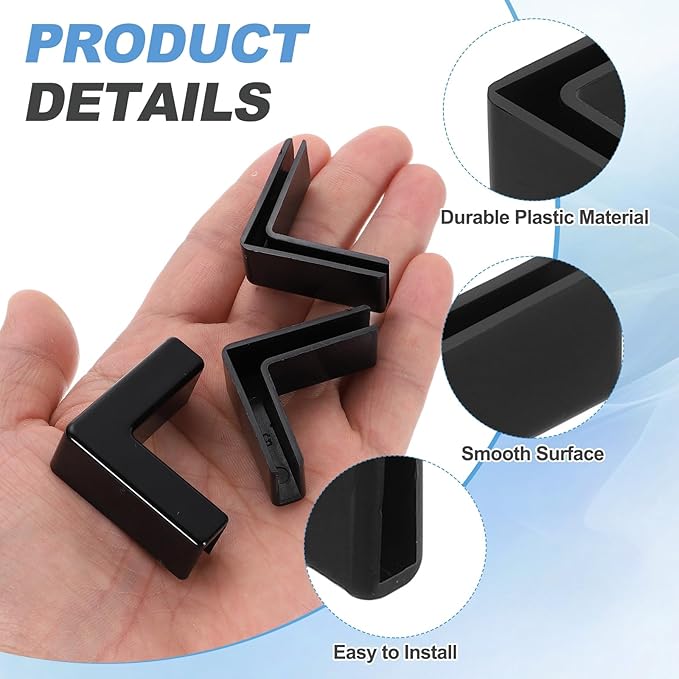 uxcell 24Pcs Plastic Glass Connector, Suitable for 3mm Thick l Shaped Glass to Glass Clamp, Fixing Bracket Rimless Clip Holder for Aquarium Fish Tank Display Shelves, Black