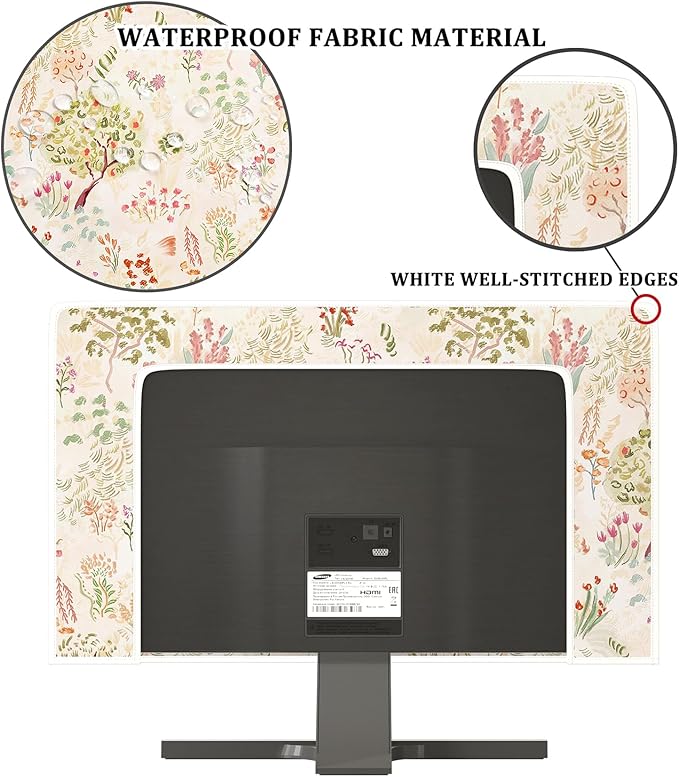 Light Pink Flowers Waterproof 65 Inch TV Dust Cover Anti-Static Dustproof Cottagecore Floral TVs Display Screen Cover for LCD LED PC Desktop and Home Hanging TV，Botanical