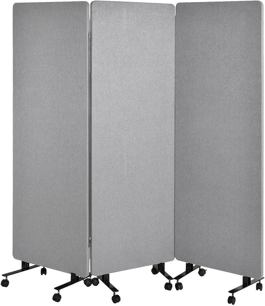 3-Panel Soundproof Room Divider with Wheels, 72inch Room Divider Privacy Panel, Heavy-Duty Acoustic Partition Temporary Wall for Noise Reduction, Portable Divider for Home, Classroom, Light Grey