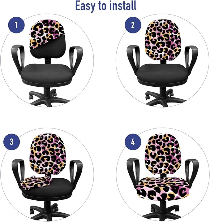 Ambesonne Leopard Print Office Chair Slipcover, Abstract Wild Exotic Animal Skin Pattern in Style with Vibrant Color, Protective Stretch Decorative Fabric Cover, Standard Size, Pink Black