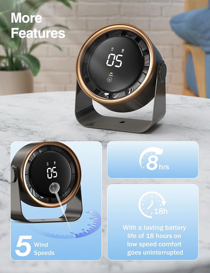 Small Desk Fan, Ultra-Quiet Desktop Air Circulator, Touch Screen Control, Multi-Speed Desktop Fan with LED Light, Quiet Table Fan for Bedroom