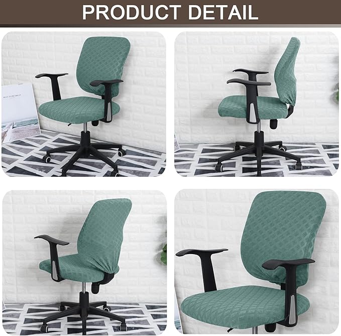 Office Chair Cover Universal Rotating Chair Slipcovers Stretch Removable Protector Computer Chair Seat Cover (Green, Chair Seat Cover + Backrest Cover)