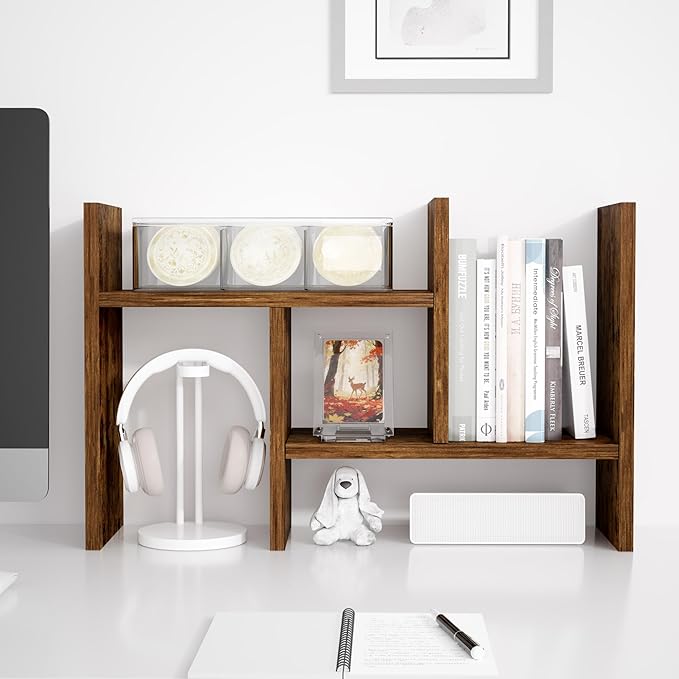 Jerry & Maggie Desktop Organizer Office Storage Rack Adjustable Wood Display Shelf Free Style Double H, Multi-Functional Mini Bookshelf for Desk Natural Stand (Natural Wood Tone/2 Pack)