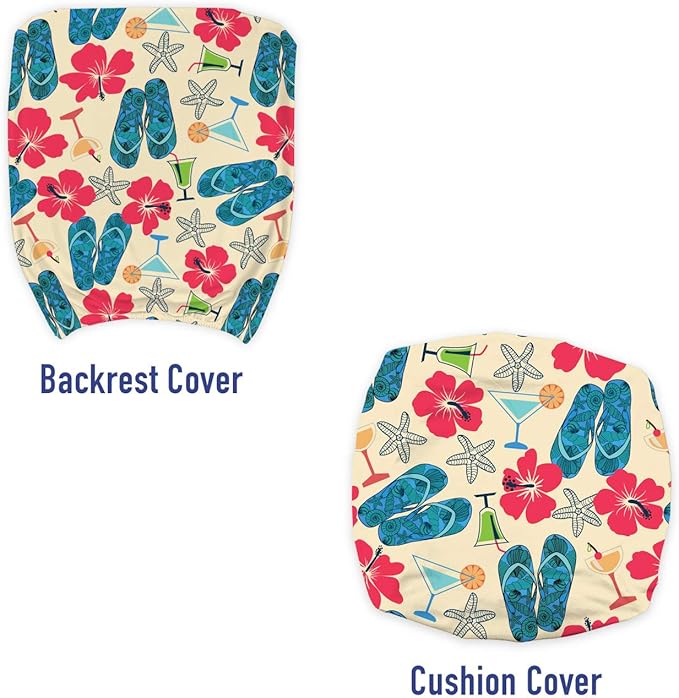 Ambesonne Flip Flop Office Chair Slipcover, Exotic Summers Hibiscus Flower Starfishes Martini Cocktail and Beach Sandals, Protective Stretch Decorative Fabric Cover, Standard Size, Blue Red