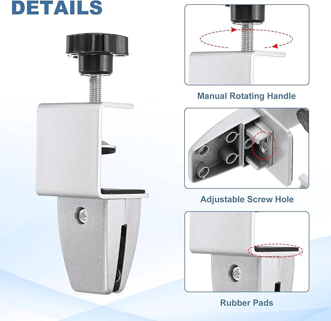PATIKIL 6 Pcs 1/8" to 1/2" Adjustable Desk Divider Partition Clips, Aluminum Sneeze Guard Support Clamps Desktop Divider Clips for Offices Stores, Counter Privacy Panel,Silver
