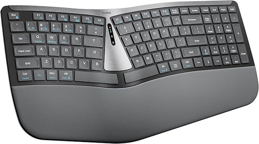 Nulea RT07B Wireless Ergonomic Keyboard - Split Keyboard, Wrist Rest, Natural Typing, Bluetooth and USB Connectivity, USB-C Rechargeable,Compatible with Windows Mac (Silver White)