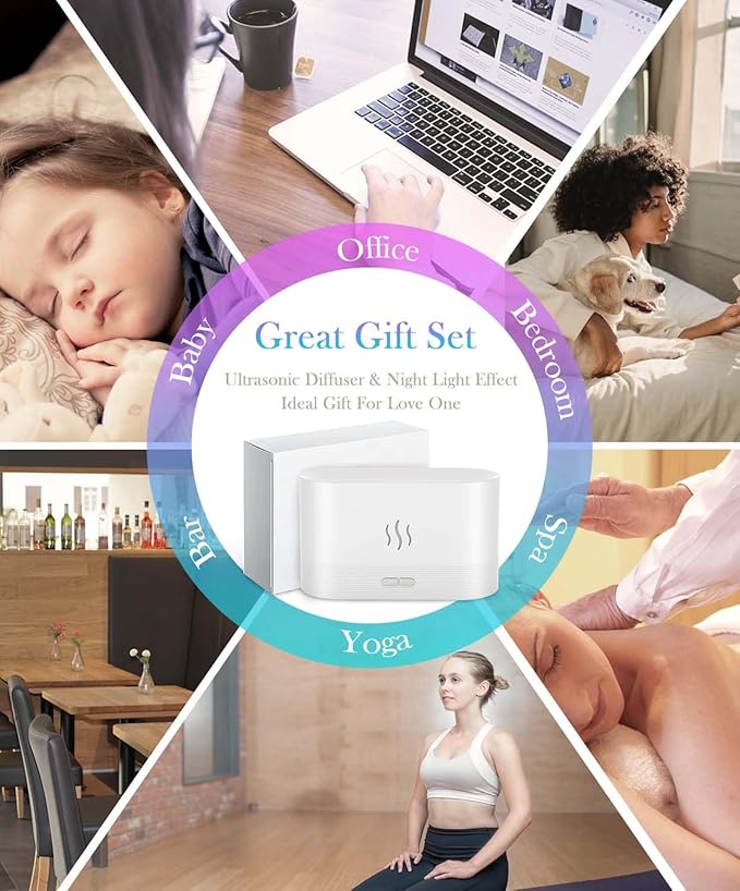 Aegci Essential Oil Diffuser,Humidifier with 7 Colors Flame Light,180ml Air Humidifiers for Bedroom, Home, Office, Gifts - Portable,Auto-Off Protection,4 Modes Mist(Black)