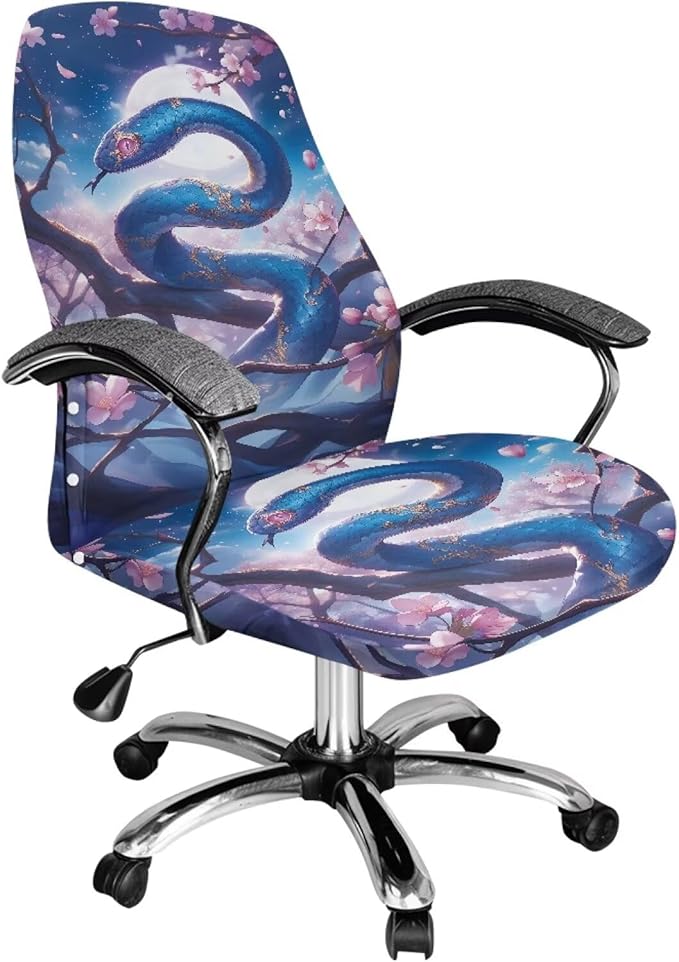 Talayituse Snake Cherry Blossom Print Office Chair Covers, Stretch Computer Chair Cover Universal Boss Chairs Covers Modern Simplism Style High Back Chairs Slipcover, Small