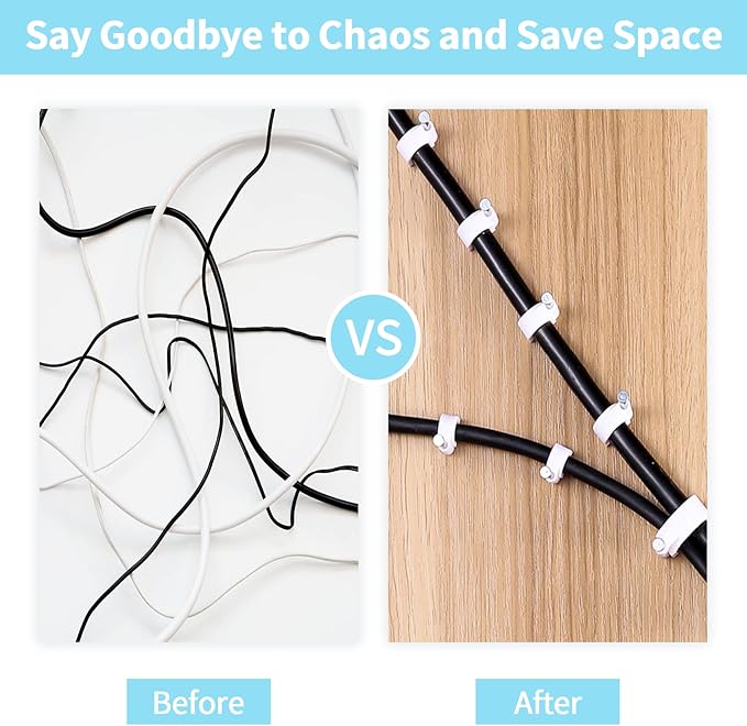 Abnii Cable Clips, 100 Pcs, 10mm, Wire Wall Clips with Steel Nails, Cable Management Organizer Clips, Cable Tacks Coax Holder Clips, RG6 RG59 CAT6 RJ45 Cable Cord Clips, White