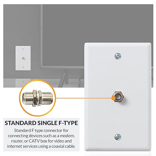 Newhouse Hardware 2.75 x 4.5 in. 1-Port TV Cable Wall Plate with F-Connector for Coaxial Cable, 5-Pack TVP-WH-05