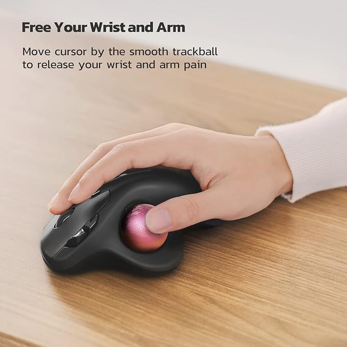 Nulea M501 Wireless Trackball Mouse, Rechargeable Ergonomic, Thumb-Controlled, Smooth Precision, 3-Device Connect (Bluetooth/USB), Fits PC, Laptop, Mac, Windows（Dusty Pink）