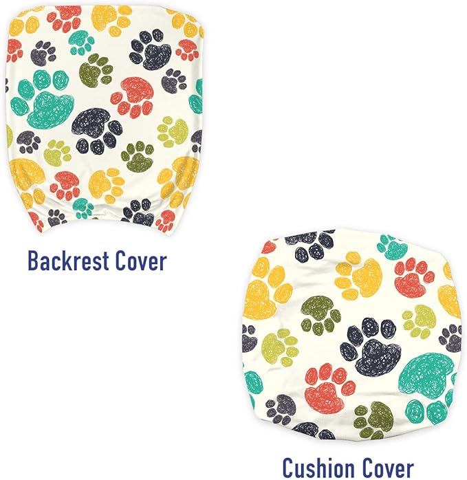 Ambesonne Dog Lover Office Chair Slipcover, Hand Drawn Paw Print Doodles Circular Pattern Children Drawing Style Animal, Protective Stretch Decorative Fabric Cover, Standard Size, Charcoal Beige