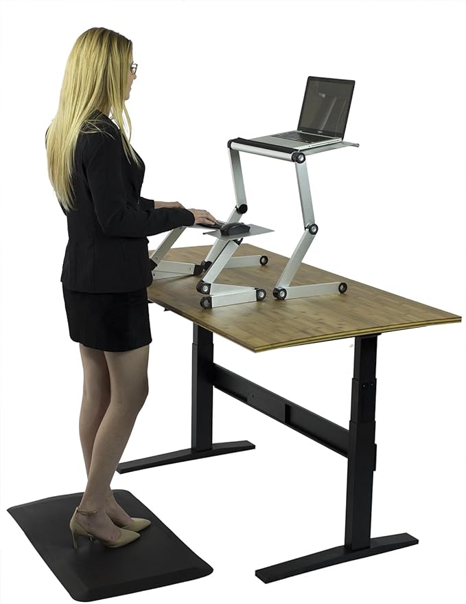 WorkEZ Standing Desk Conversion Kit with 2 fans & 3 usb ports. Perfect Laptop Sit to Stand Converter Ergonomic Adjustable Height & Angle Negative Tilt