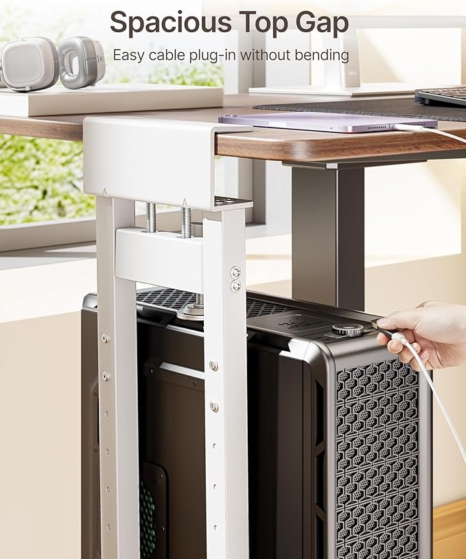 monTEK 66 LBS Heavy-Duty Ventilated Under Desk PC Mount, Adjustable No-Drill PC Mount with Protective Pads,16.1"-25.6" H, Ideal for Office Home Classroom, White
