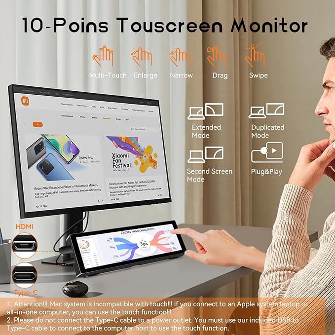 AISHICHEN Upgraded 8.8 Inch Small Touchscreen Monitor, 1920x480 Strectched Bar Monitor, PC Sensor Panel Temperature LCD Display, IPS USB Mini Screen for Raspberry Pi, AIDA64 CPU ARGB Computer Case