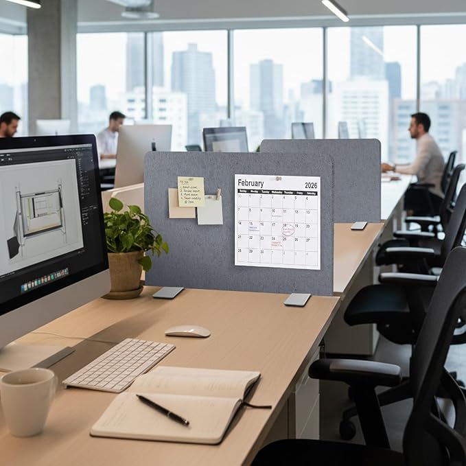 Desk Divider, Clamp On Felt Desk Privacy Panels, Acoustic Sound Absorbing Desk Partition for Office Desk, Reduce Distractions, Light Gray, 2 Pack, 16 x 24 in